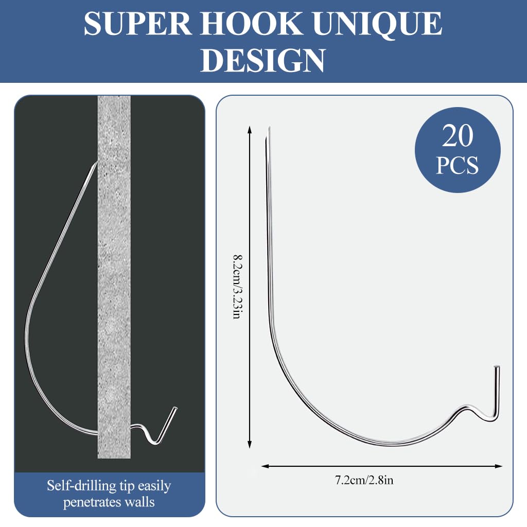 HASTHIP 20Pcs Wall Anchor Hooks Stainless Steel Curved Drywall Hanging Hooks Rat Tail Hanging Hook Entry Doorway Wall Hooks Multipurpose Wall Hooks for Hanging Picture, Flower Planter, Keys, Hats HASTHIP 20Pcs Wall Anchor Hooks Stainless Steel Curved Drywall Hanging Hooks Rat Tail Hanging Hook Entry Doorway Wall Hooks Multipurpose Wall Hooks for Hanging Picture, Flower Planter, Keys, Hats